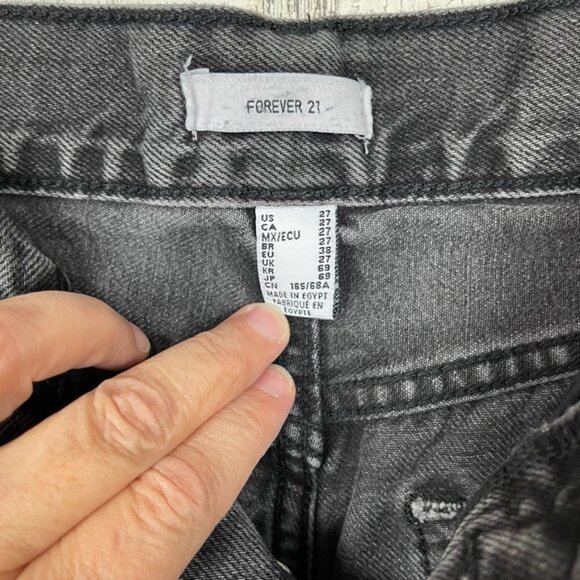 Forever 21 denim mom black 27 distressed trashed wrecked high rise grunge punk - Picture 5 of 7